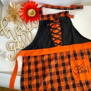 NWT ladies Halloween black and orange corset boo apron